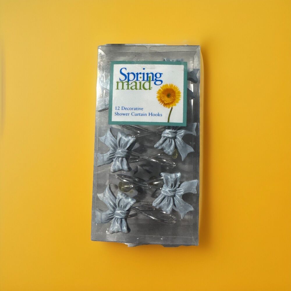 Spring Maid 12 Decorative Shower Curtain Hooks Blue Bows Knots80’s Vibe Cottage
